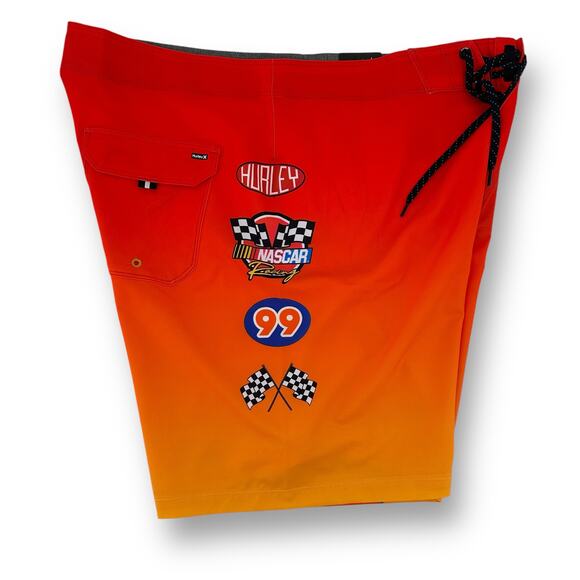 Hurley Nascar Phantom Eco Flames Swim Trunks Boardshorts Sz 36 Checker Flag 18" - Picture 3 of 9